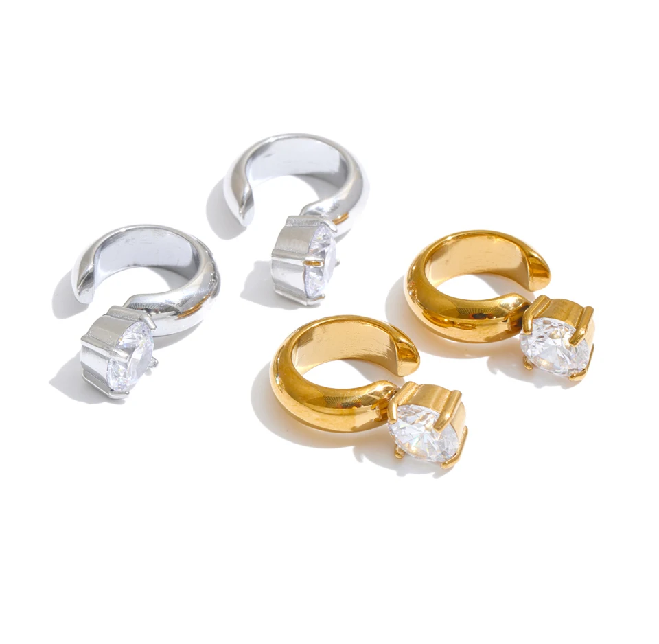 Yhpup 1 Stück Edelstahl-Clip-Ohrringe, glänzendes Metall, Zirkonia, verstellbar, zierlich, alltagstauglich, ästhetischer Schmuck, Geschenk – Detail 3