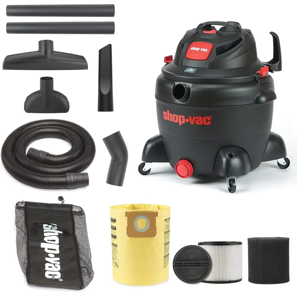 

16 Gallon Wet/Dry Utility Vacuum, 6.5 HP, 2.5 x 8ft Hose, 12ft Cord, Heavy-Duty Cleaning