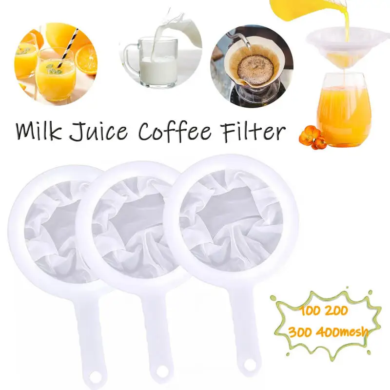 1~5pcs Nylon Filter Mesh Sieve Soy Juice Coffee Milk Food Strainer Spoon Kitchen Colanders Gadgets 100~400 Mesh Filter