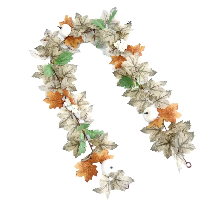 D8KF 6.56ft نبات معلق على شكل أوراق اصطناعية لتزيين مهرجان الخريف لجدار الرف