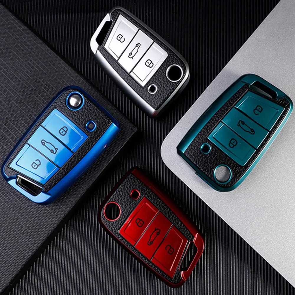 

For Volkswagen VW Golf 7 MK7 Tiguan MK2 For Seat Ateca Leon FR lbiza Skoda Octavia Kodiaq Flip Key Case Cover Fob Protector