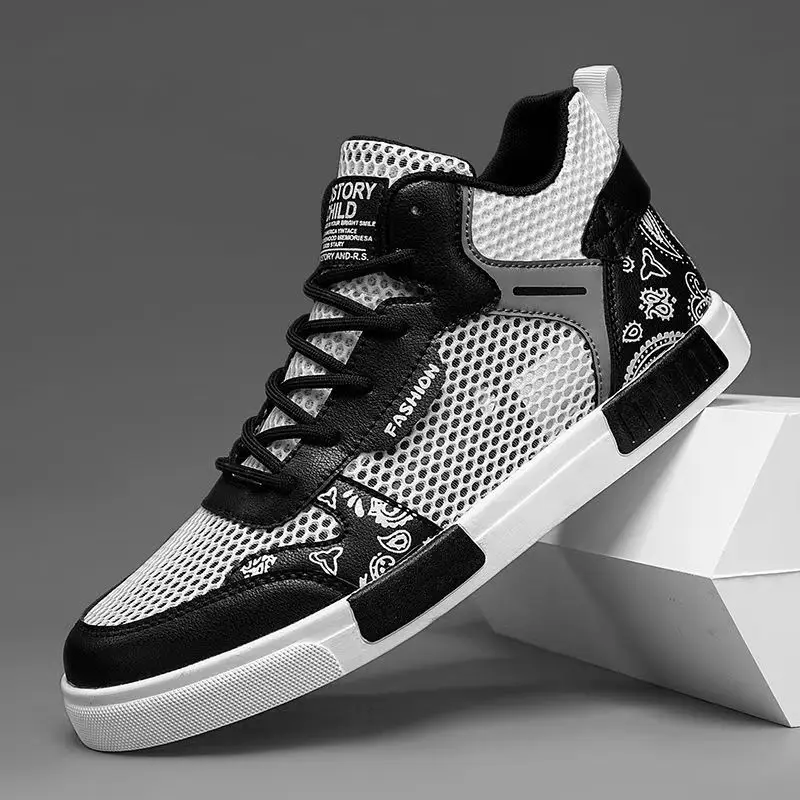 

Men Summer New Mesh Big Size High Top Casual Board Summer New Soft Sole Breathable Anti Odor Lace Up Casual Sports Shoes