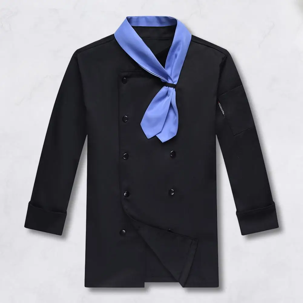 Mens Womens Chef Shirt Restaurant Work Uniform Chef Coat with Scarf Tie Double-Breasted Buttons Stand Collar Chef Shirt Workwear