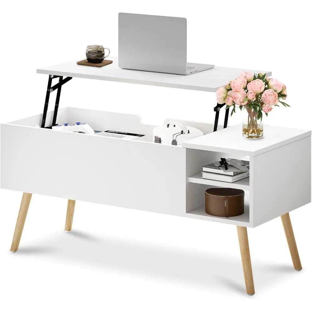 

White Coffee Table Lift Top - Wood Coffee Table with Hidden Compartment Storage - 40" Pull Up Coffee Tables for Living Room