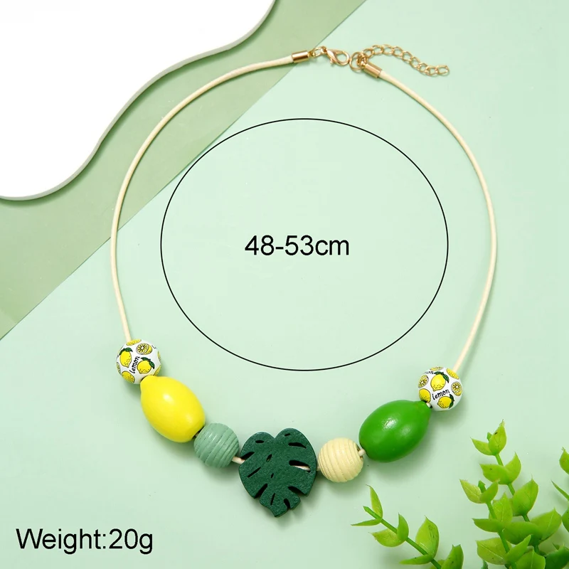 Handmade Vintage Wooden Statement Bib Necklace with Fruit Lemon Pendant for Women Party Jewelry 4