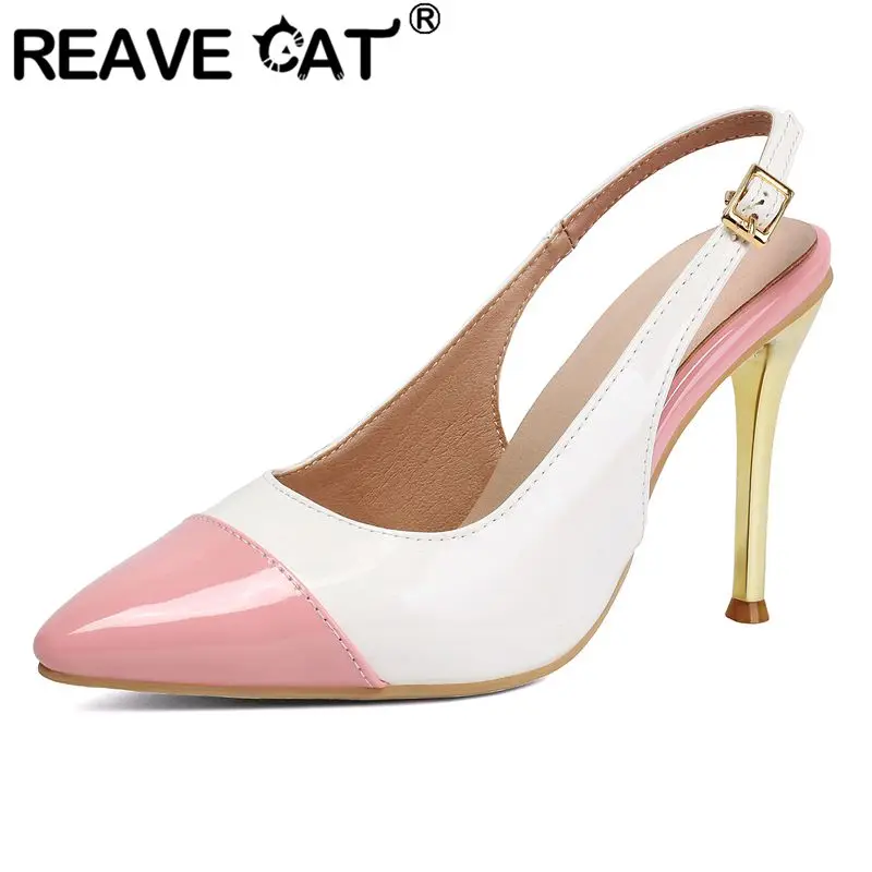 

Женские желтые туфли REAVE CAT с острым носком, на тонком каблуке 10 см, с ремешком сзади, разноцветные, большие размеры 45, 46, 47, 48, для свиданий