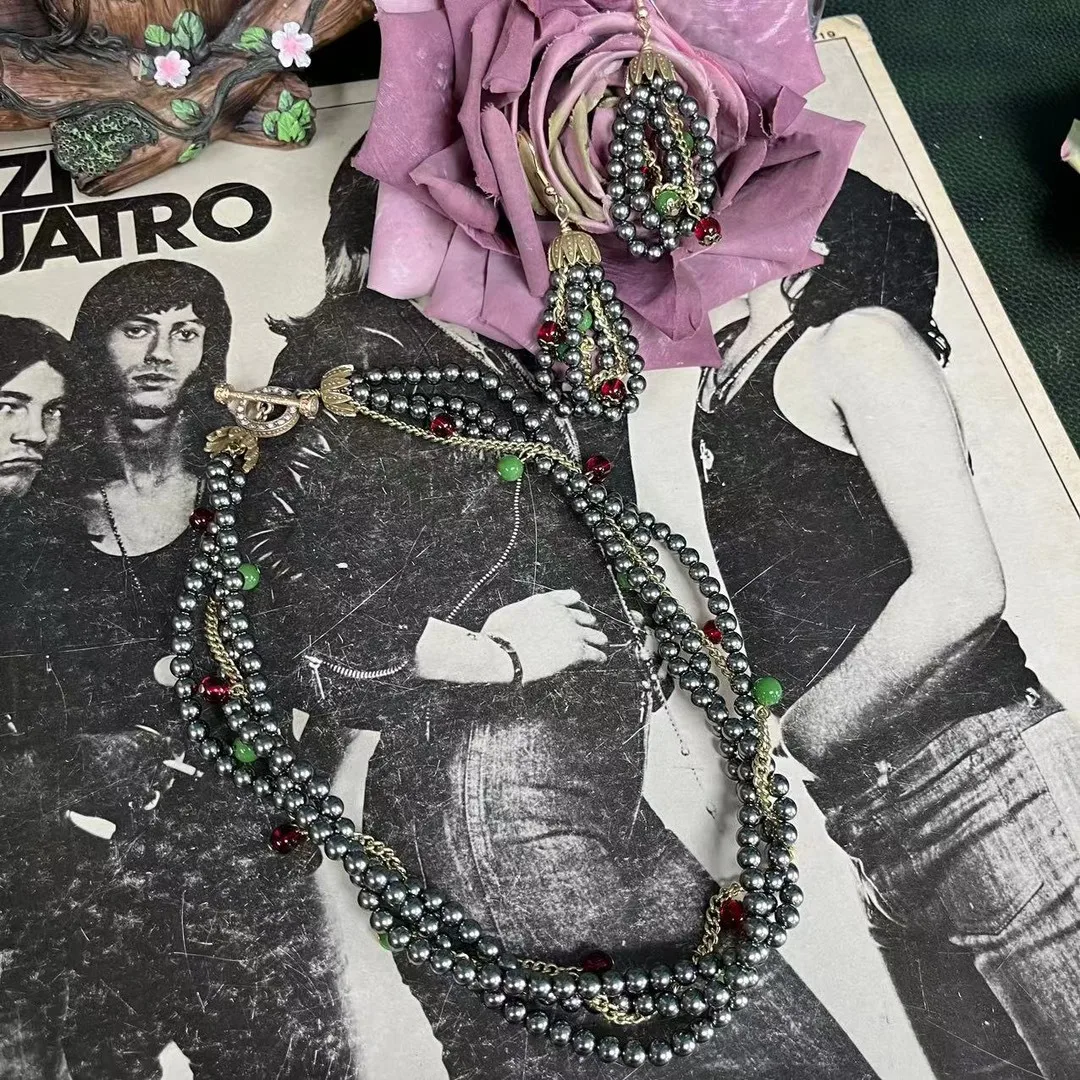 Vintage Temperament Szare szklane koraliki Kolczyki Naszyjnik dla kobiet Dziewczyna Prezent Party Choker Biżuteria hurtowa