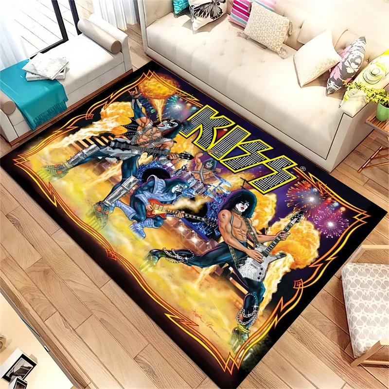 

American Heavy Metal Rock Kiss Band Home Art Music Square Bedroom Living Room Area Kitchen Bathroom Doormat Decorative Carpet.
