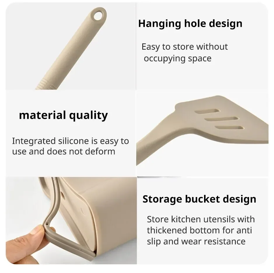 13 PCS Silicone Kitchen Utensil Set Stainless Steel Handle Kitchen Cooking Baking Tools Kitchenware Accessories Storage Bucket view 5