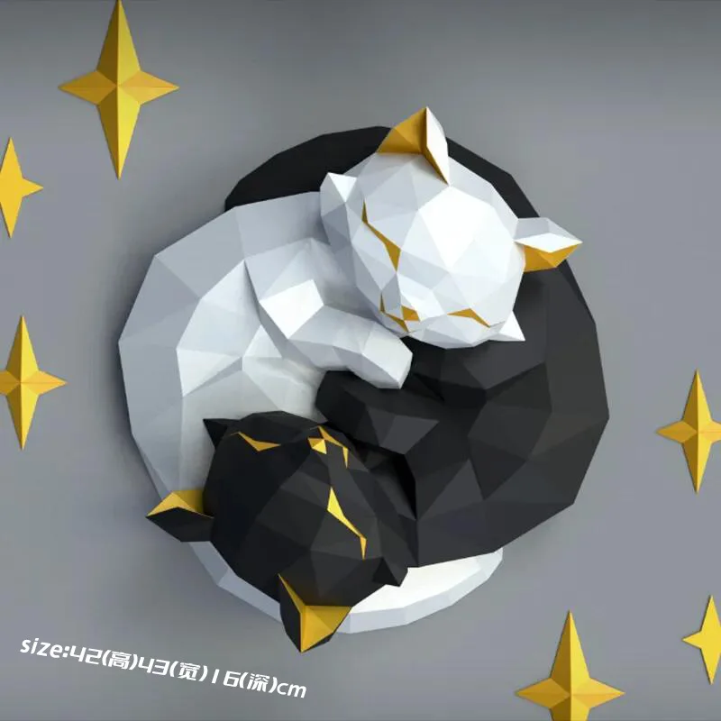 diy-paper-model-of-interlocking-black-white-cats-symbol-of-love-geometric-wall-decor-for-home-craft-enthusiasts