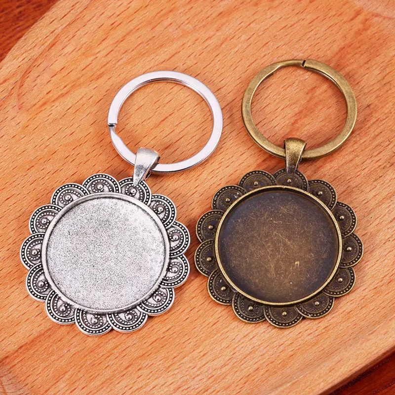 5pcs/lot 20/30mm Cabochon Keychain Base Vintage Flower Bezel Tray For DIY Key Chains Jewelry Making Accessories