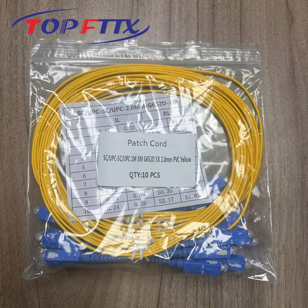 10 PCS 1/2 Meter Length SC/APC UPC Fiber Optic Patch Cord Single Mode OS2 Simplex 2.0mm With Yellow PVC Jacket