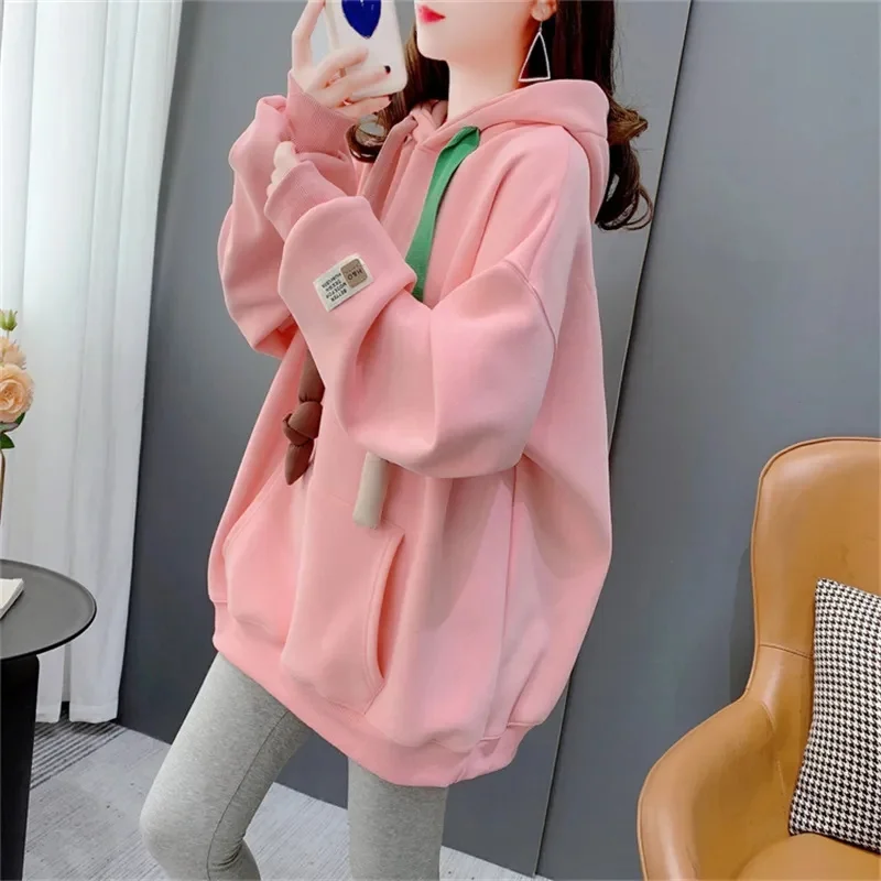 Add Velvet Padded Hooded Sweater Women\'s Long 2024 New Autumn and Winter Explosions Foreign Style Loose Design Coat