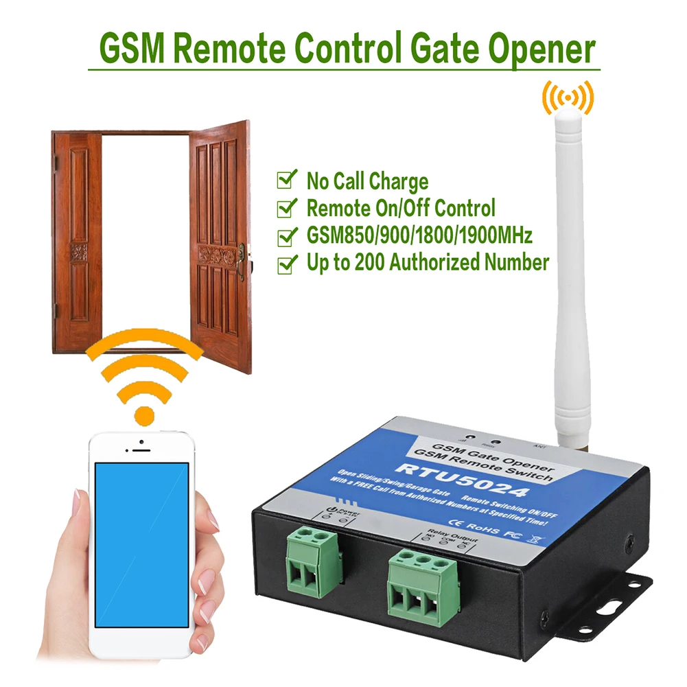 RTU5024 Gsm Control Module switch- Automation For Garage Door Access Long Antenna Free Call 850/900/1800/1900MHz Door Opener