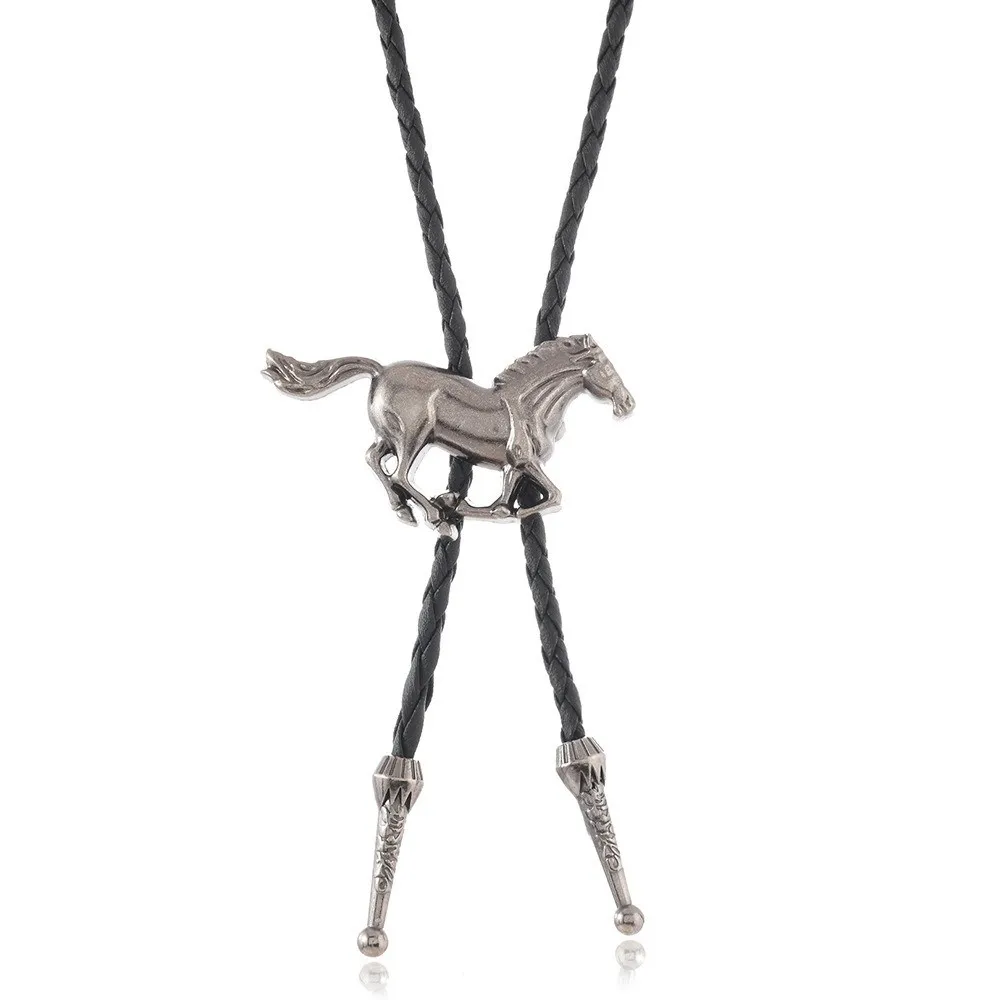 Western Cowboy Bolo Tie Necklace Personality Retro Fashion Horse Pendant Vintage Plating Adjustable Rope Cowboy Rope Necklace