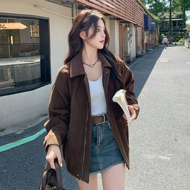 Coffee Lapel Jacket Women's Spring and Autumn 2025 Korean Lazy Loose Casual Jacket