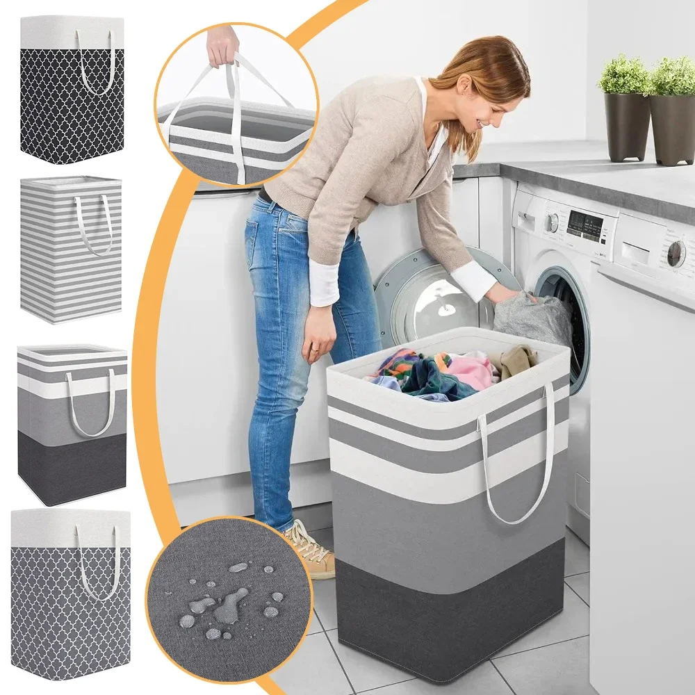 

Foldable Dirty Laundry Basket Large Capacity Waterproof Cotton Linen Dirty Clothes Toy Laundry Hamper Storage Bag for Bathroom