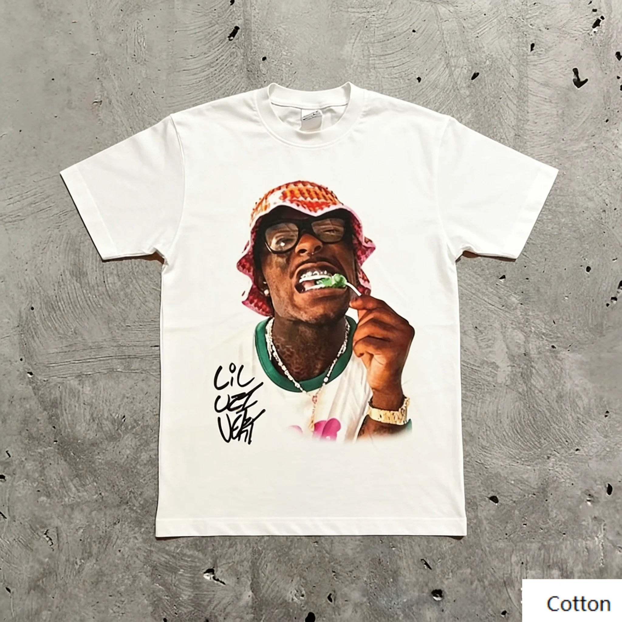 Camiseta de Algodón Blanca Estilo Urbano, con Estampado de Retrato de Lil Uzi Vert, Camiseta Casual Unisex de Manga Corta y Corte Holgado