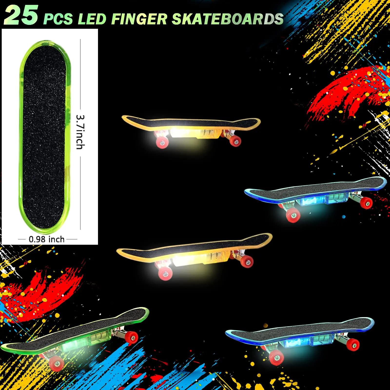 Mini Finger Skateboard for Kid Set of 25,Light up Mini Finger Toy LED Fingerboard Hand Skater for Fingertip Movement Sport Finge