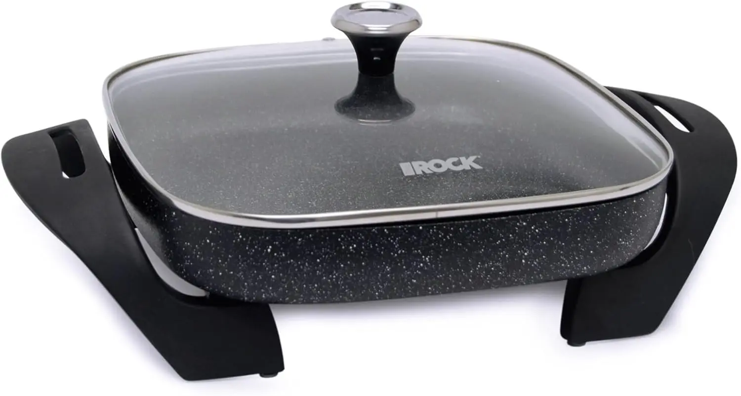 

Electric Skillet with Non-Stick Rock.Tec Surface, 12" x 12", Tempered Glass Lid, 1200W for Easy Cooking