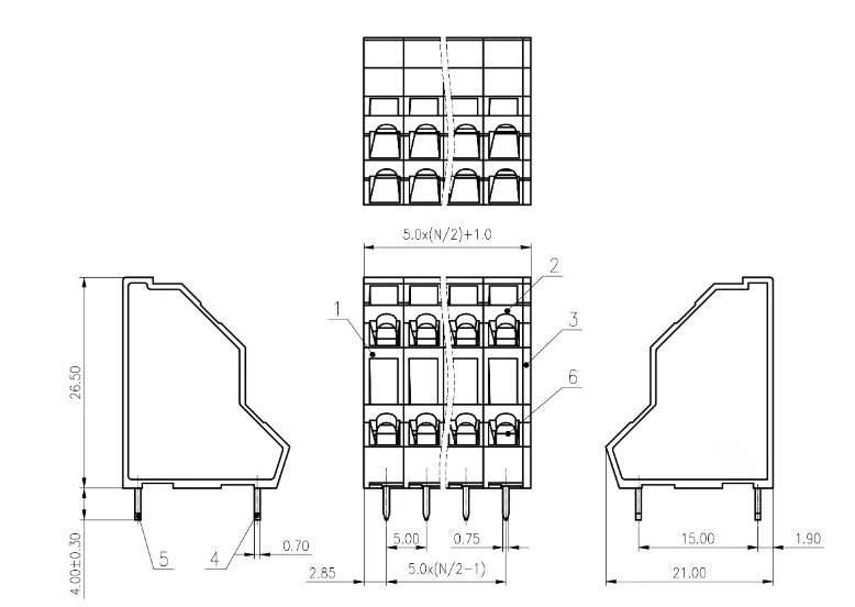 5PCS 5.0mm DG245H2 Double-layer Screwless Spring-type Wiring Terminal block KFM736/ZFKKDS1