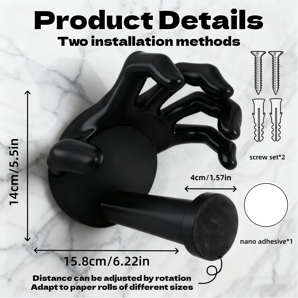 3D Ghost Hand Toilet Paper Holder, 3D Printed Gothic Wall Mounted Toilet Roll Holder, No Drill Easy Install Funny Spook
