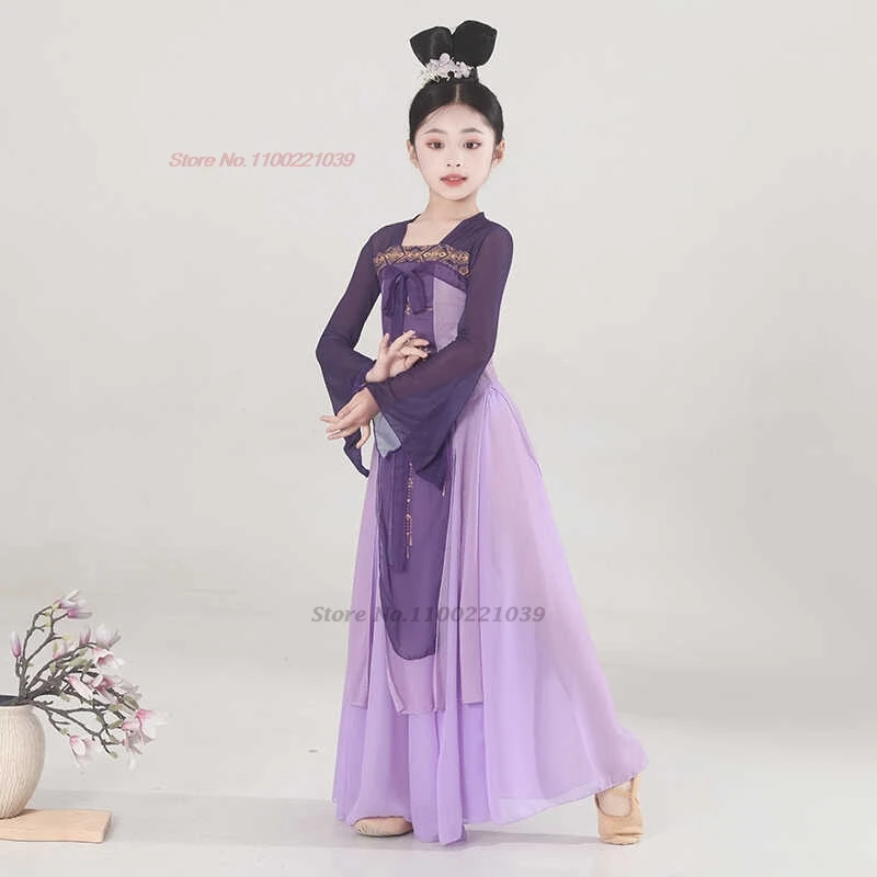 2025年中国風ヴィンテージ民族舞踊衣装花柄メッシュ漢服トップス+スカートセット伝統舞台公演ダンス妖精ドレス