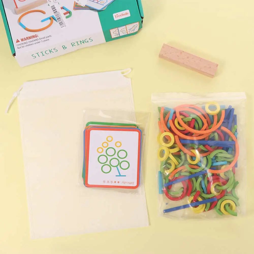 Stäbchen und Ringe Holzstäbchen Puzzle Montessori Intelligenzspiel Ringe Puzzle Montessori Puzzle Kreativ Bunt
