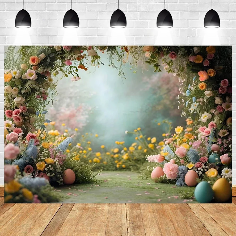 Wiosenne jajka z motywem wielkanocnym kwiaty w ogrodzie dziecko przyjęcie urodzinowe tło winylowe materiały dekoracja do pokoju dziecięcego