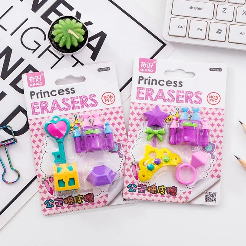 4pcs/pack Princess Castle Series Princess Rubber Eraser Set Kawaii Stationery Supplies Papelaria Gift