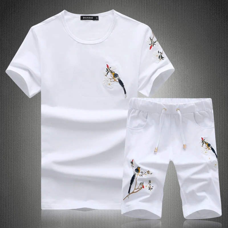 

Embroidered ort Sve T-irt Men's Set Large Size Summer round Ne f Sve Slim Fit Body irt Trendy Two Piece Set