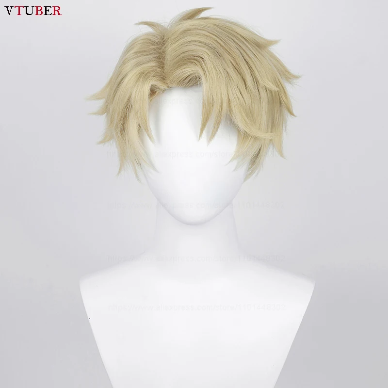 Peruka do Cosplay wysokiej jakości 30cm blond lub lniana peruka odporna na ciepło syntetyczne włosy Anime peruka do Cosplay s + czapka z peruką