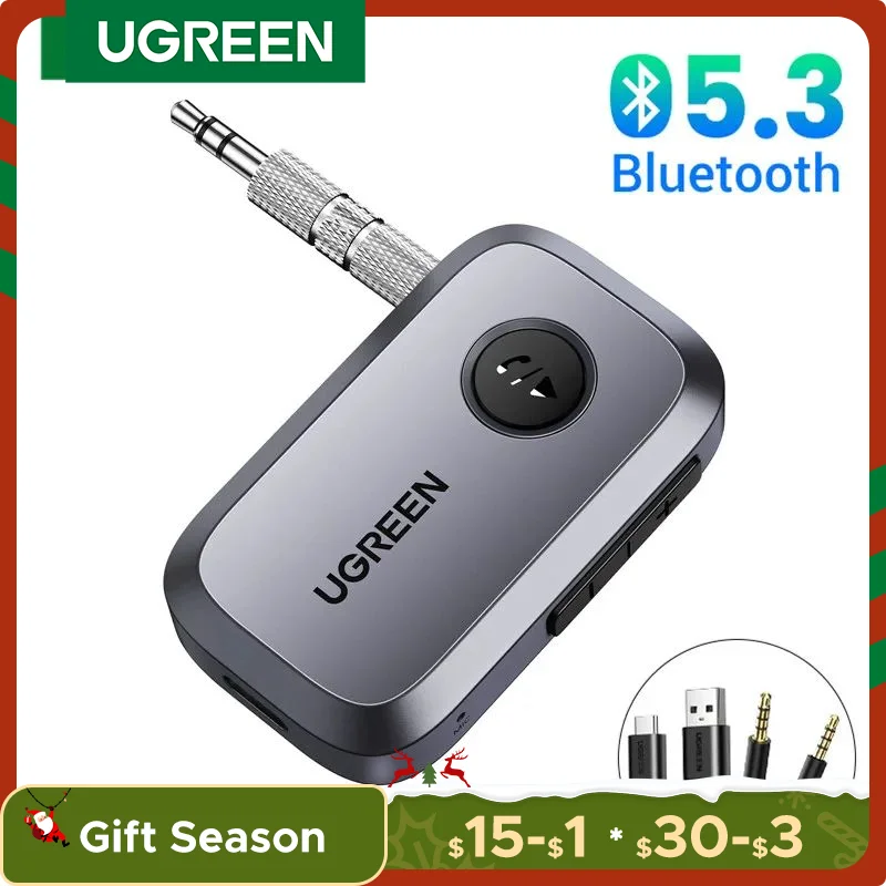 UGREEN Bluetooth Audio Receiver Car Adapter Wireless Car 3.5mm Jack Mic Handsfree Bluetooth 5.3 for Car Accessories Speaker