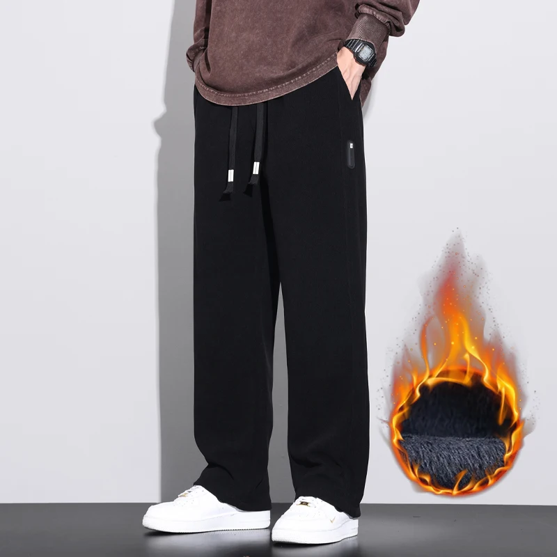 الشتاء لينة الصوف الدافئة سروال قصير الرجال مرونة الخصر سميكة كوريا فضفاض مستقيم العمل يتدفقون ركض البضائع السراويل الذكور #3