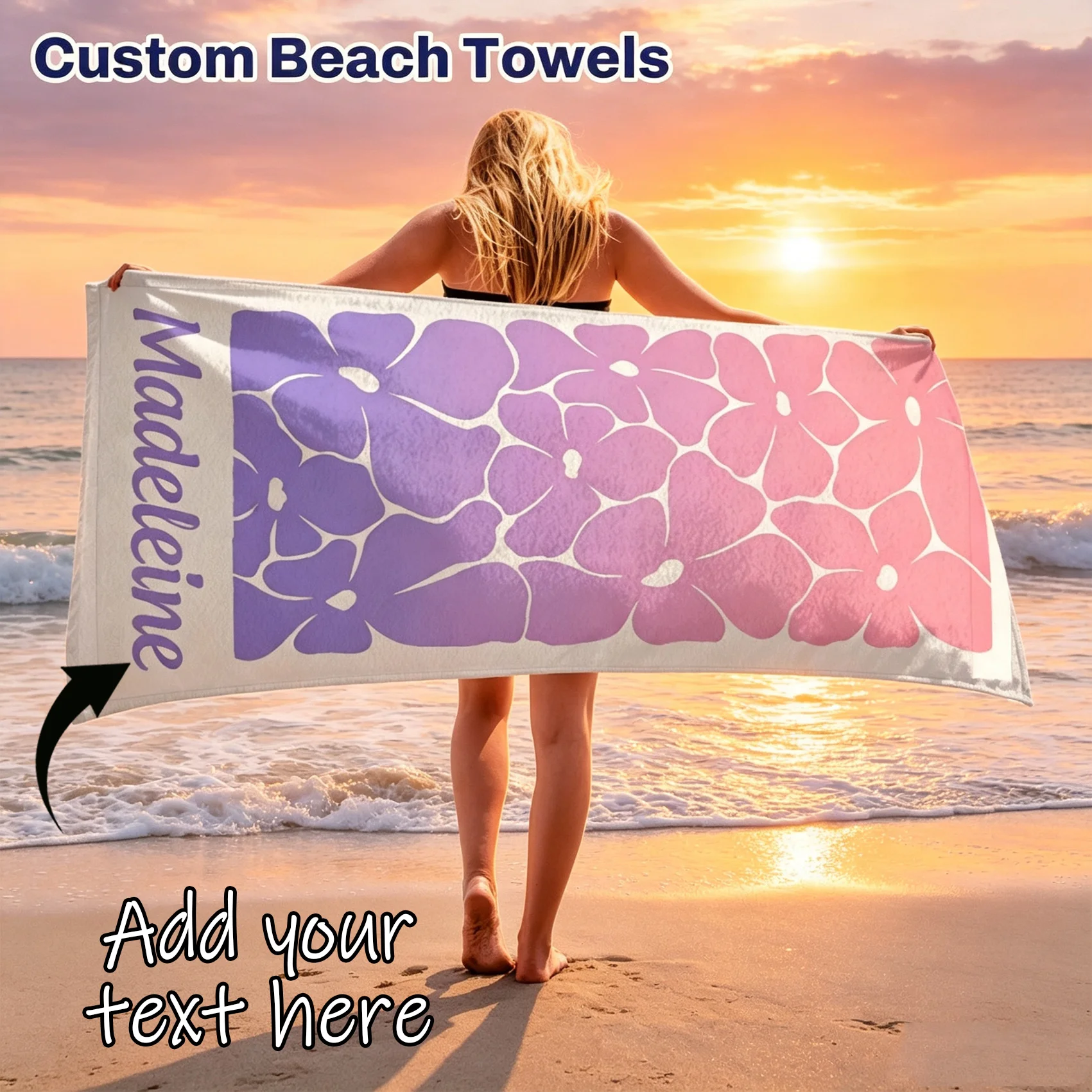 Customized photo face beach towels and bath towels, available in various sizes, with a soft and comfortable touch, quick drying