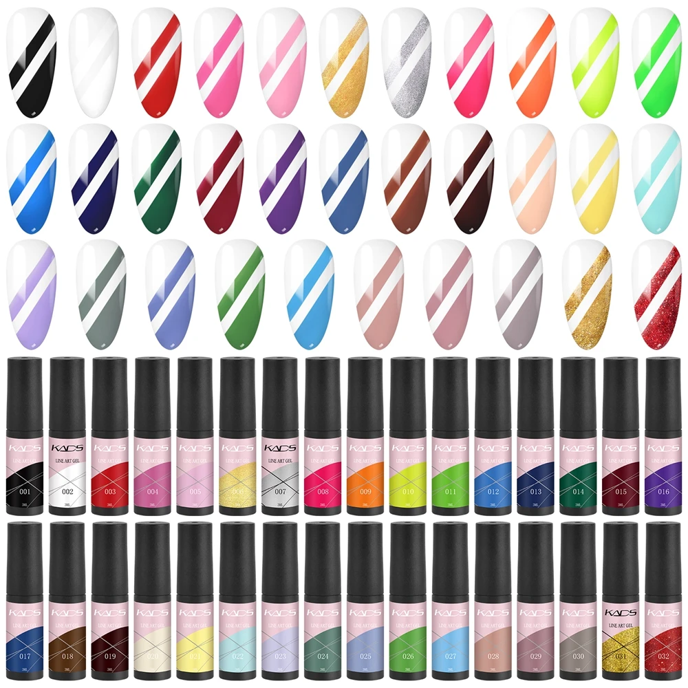 32PCS/Kit Nail Liner Gel Polishes Art Decoration Printing Draw Varnishes Press on Nail Tips Soak off UV Lamp Manicure DIY Tools