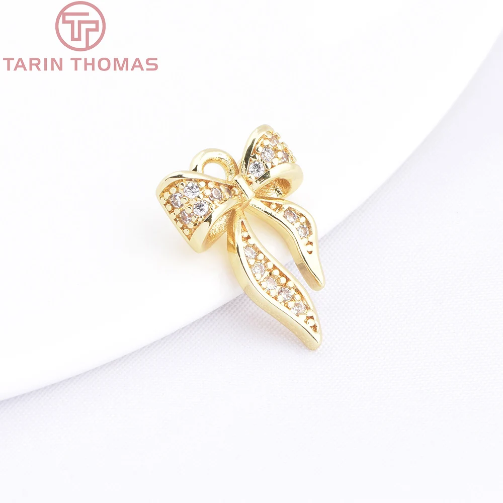 

(10177) 10PCS 10x15.5MM 18K Gold Color Brass with Zircon Bowknot Shaped Pendants High Quality DIY Jewelry Making Findings