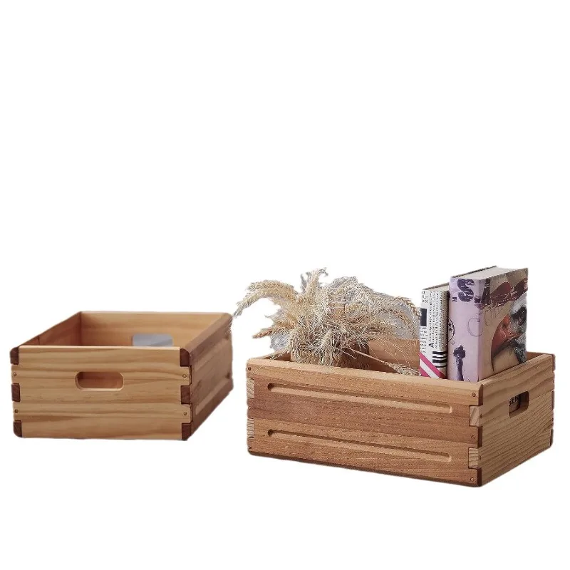 

Solid wood uncovered storage box, retro home living room debris sorting box, practical dirty clothes basket multi-functional