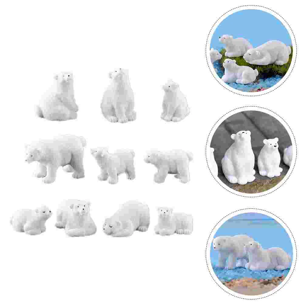 

10 Pcs Toys Polar Bear Model Animals Adornment Desktop Adornments Wooden Figurines White Resin Decor Child