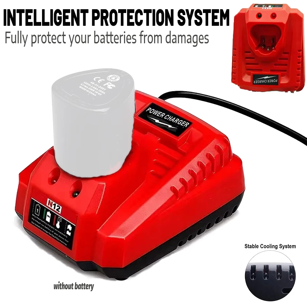 

Upgrade Power Tool Parts For Milwaukee M12 N12 Lithium-Ion Battery Charger 3A fast charging Replacement 48-11-2401 48-11-2402