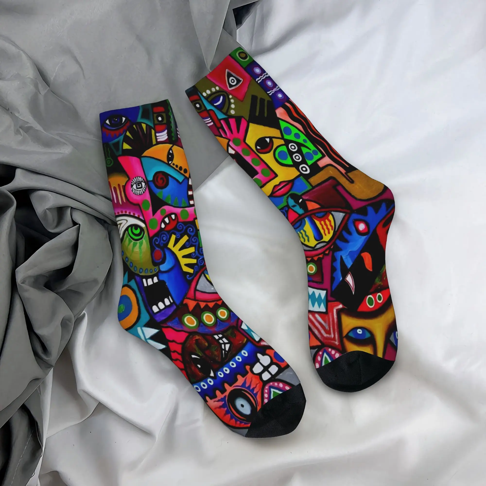 Harajuku Women Men Socks Abstract Art Face Merch Warm  High Quality Socks All Season