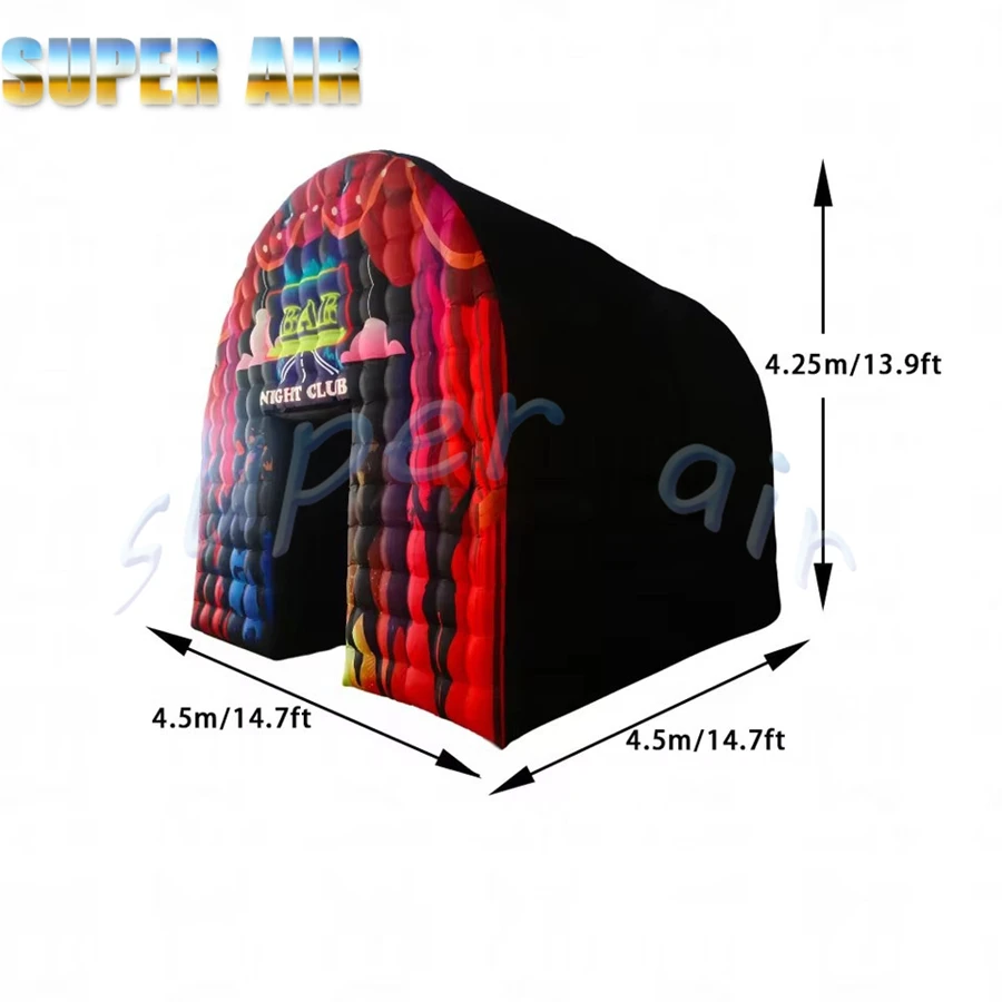 4.5mL x 4.5mW x 4.25mH 디스코 블랙 하우스 큐브 에어 텐트, 송풍기 포함 휴대용 이벤트 파티 텐트
