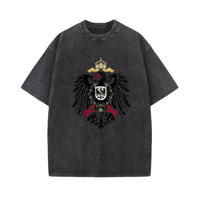 

German National Emblem Printed Men T Shirts Cotton Workout Acid Wash Baggy Tees Street Fashion Vintage Tops Unisex