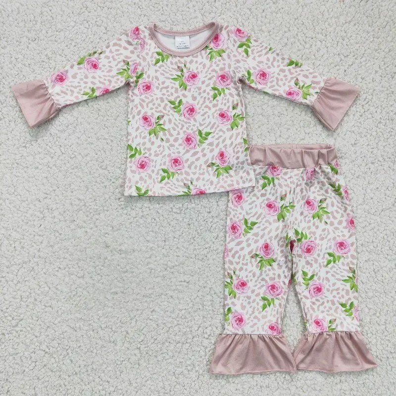 

RTS New products no moq floral children's pink clothing kids boutique clothes outfits baby girls spring sets