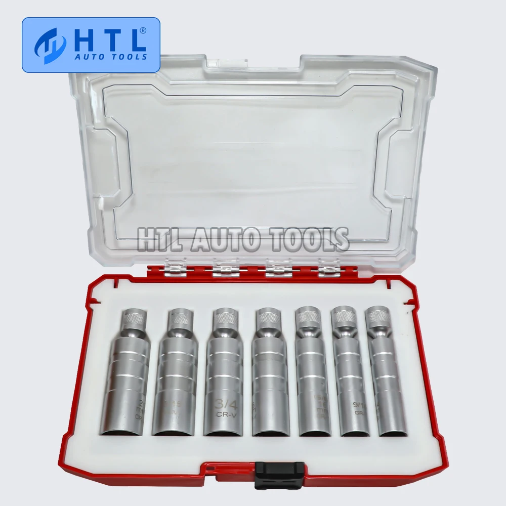 

7 Pcs 12pt Magnetic Thin Wall Spark Plug Socket Universal Joint 3/8-Inch Drive Swivel Socket Removal Tool Set