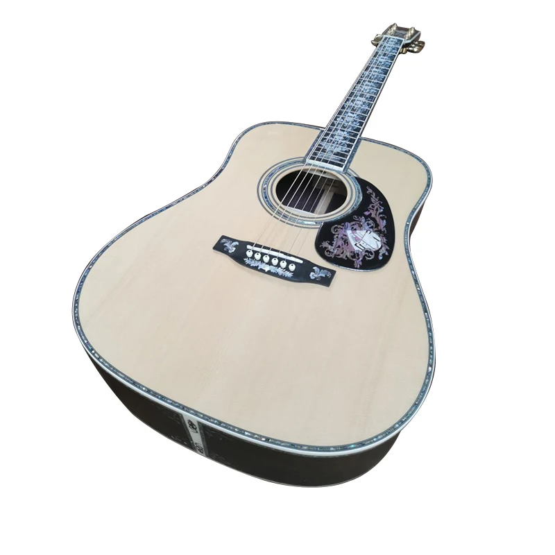 

All solid wood black finger D barrel luxury abalone inlaid folk music wooden guitar