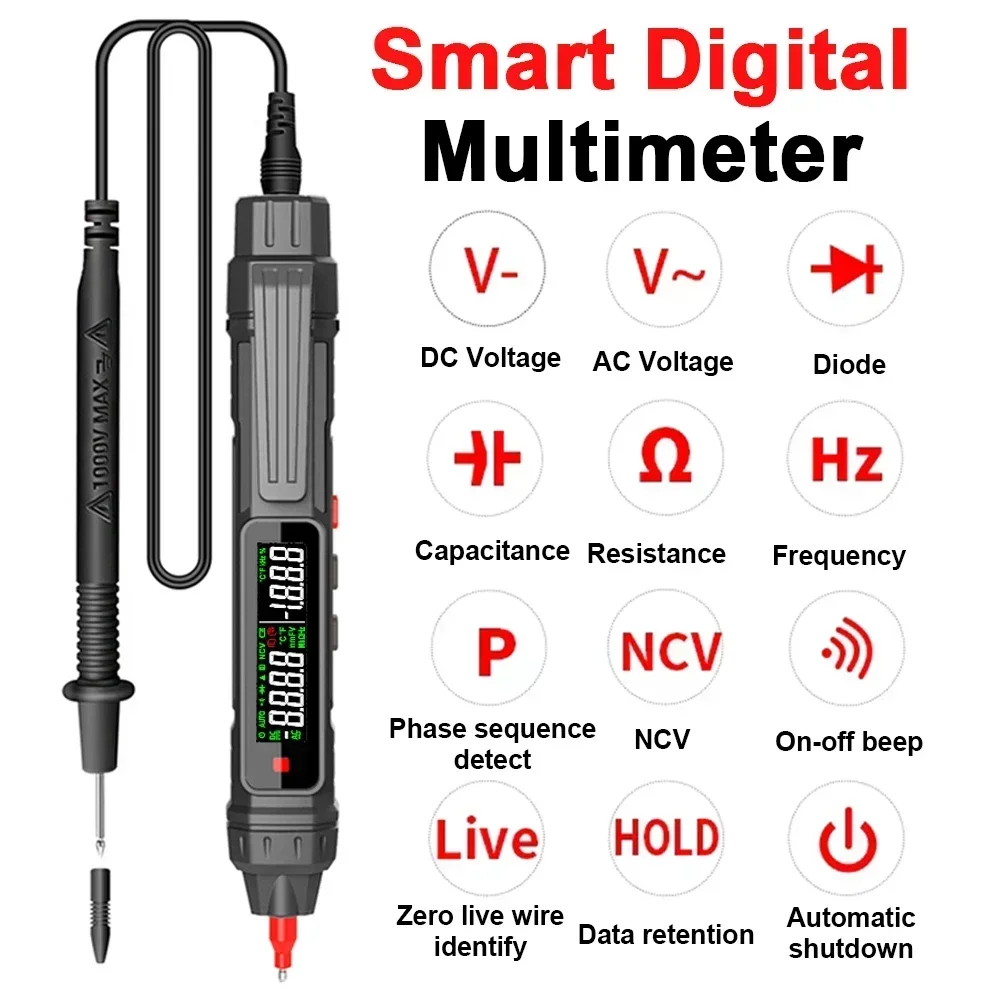 Precision Auto Pen 6000 Smart Tester Multimeter Digital Voltage High Detector Counts Ohm Range Non Capacitance Contact