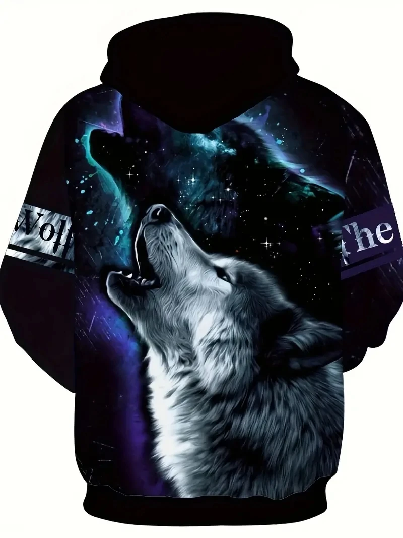 Odzież męska, męska bluza z kapturem z nadrukiem Wolf Graph 3D, bluza z kapturem CasuaPullover, sportowa odzież outdoorowa