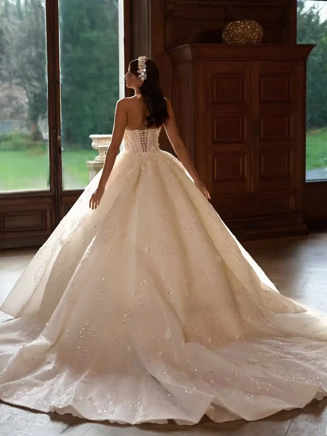 

Luxury Sparkly Ball Gown Wedding Dress Sweetheart Pearl Beaded Lace Bridal Gown Princess Customiz Bridal DressVestido De Noviai