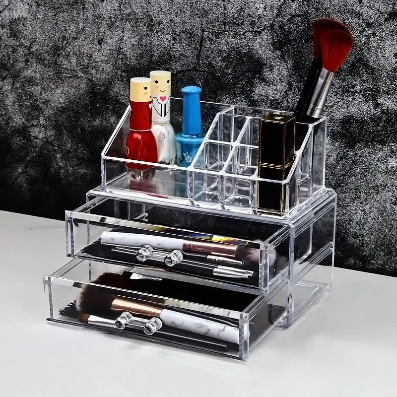 

Transparent Cosmetics Storage Box Desktop Drawer Skincare Makeup Brush Dresser Acrylic Finishing Shelf